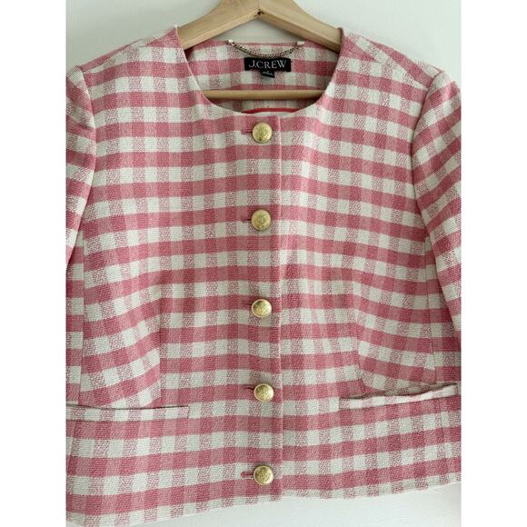 J. CREW Louisa Lady Jacket in Pink Gingham Terry Tweed Size 8 - Picture 5 of 12